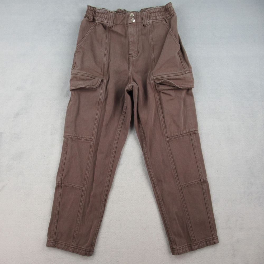 PacSun Elastic Waist Cargo Pant Women Medium Brown High Rise Cotton Straight Leg